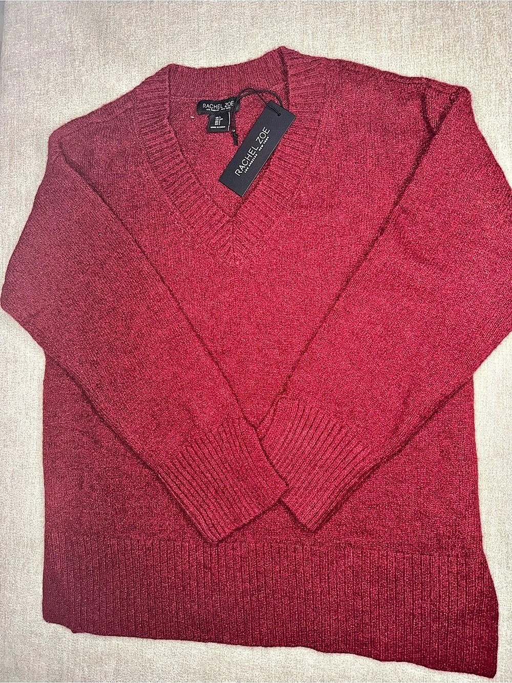 Rachel Zoe Red Burgundy V-Neck Knit Sweater Size S NWT